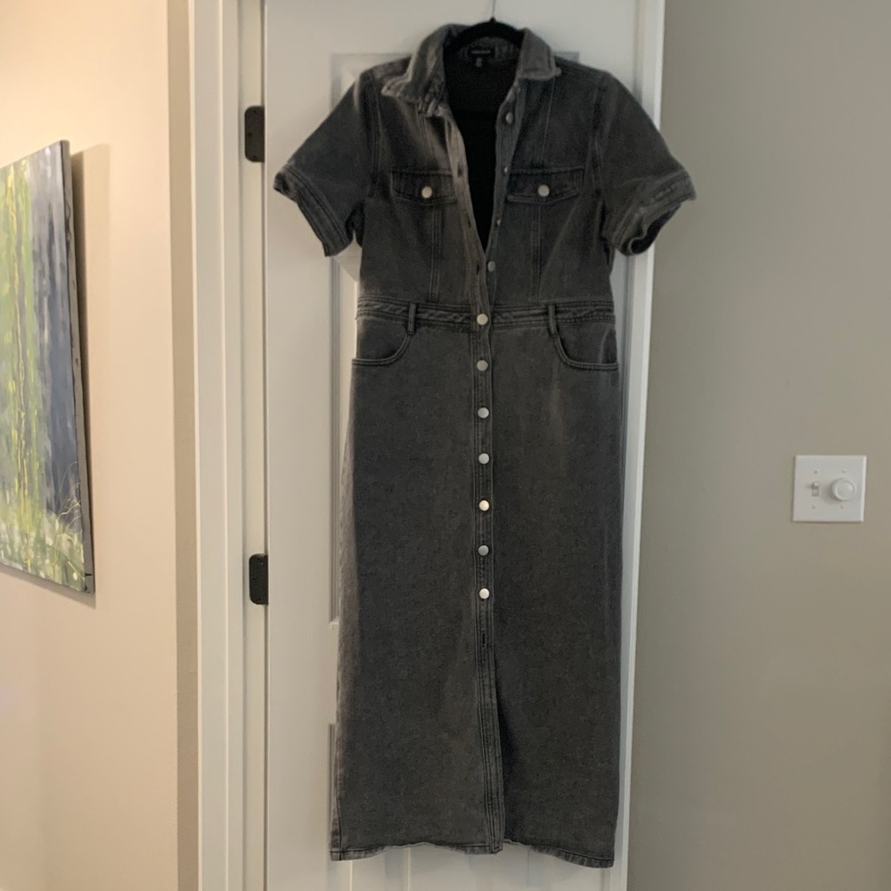 Karen Millen Denim Gray Button-Down long Midi Dress US Size 8. UL Size 12